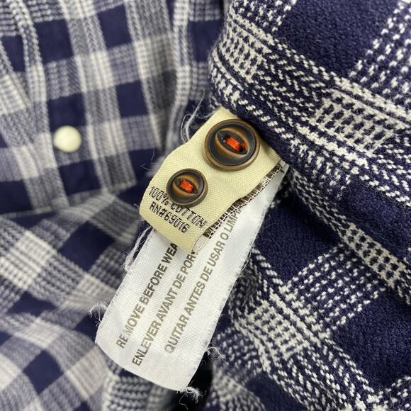Ruff Hewn Shirt Mens M Long Sleeve Pearl Snap Blue Check Plaid Woved Heavyweight - Picture 9 of 11